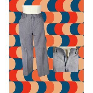 Vintage 70s All Seasons Leisurewear Disco Micro-Check Flat Front Slacks 34X33